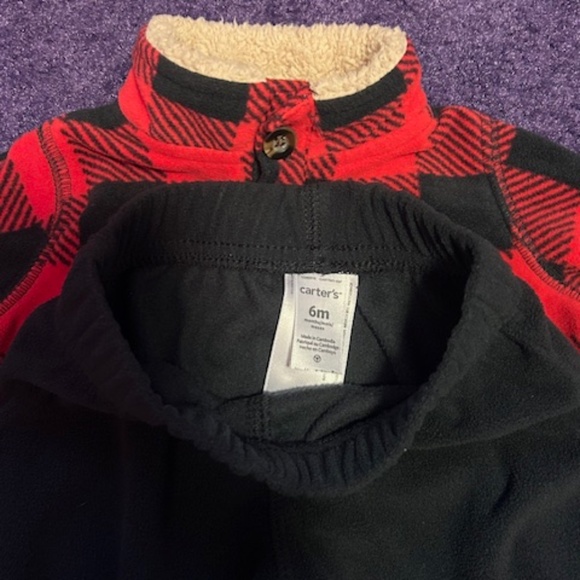 Carter's buffalo plaid fleece pull over jacket and pant set - 6 months - Picture 6 of 7